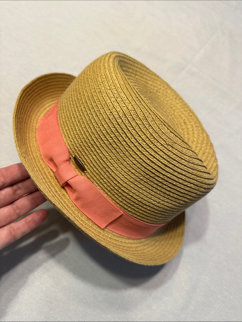 Kids Straw Trilby Hat with Coral Band